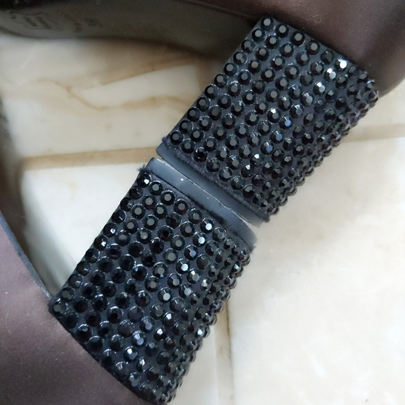 Ernesto Esposito Bicolor Brown Black Cap Toe Satin Jeweled Block Heels 38 7.5 - Picture 7 of 7